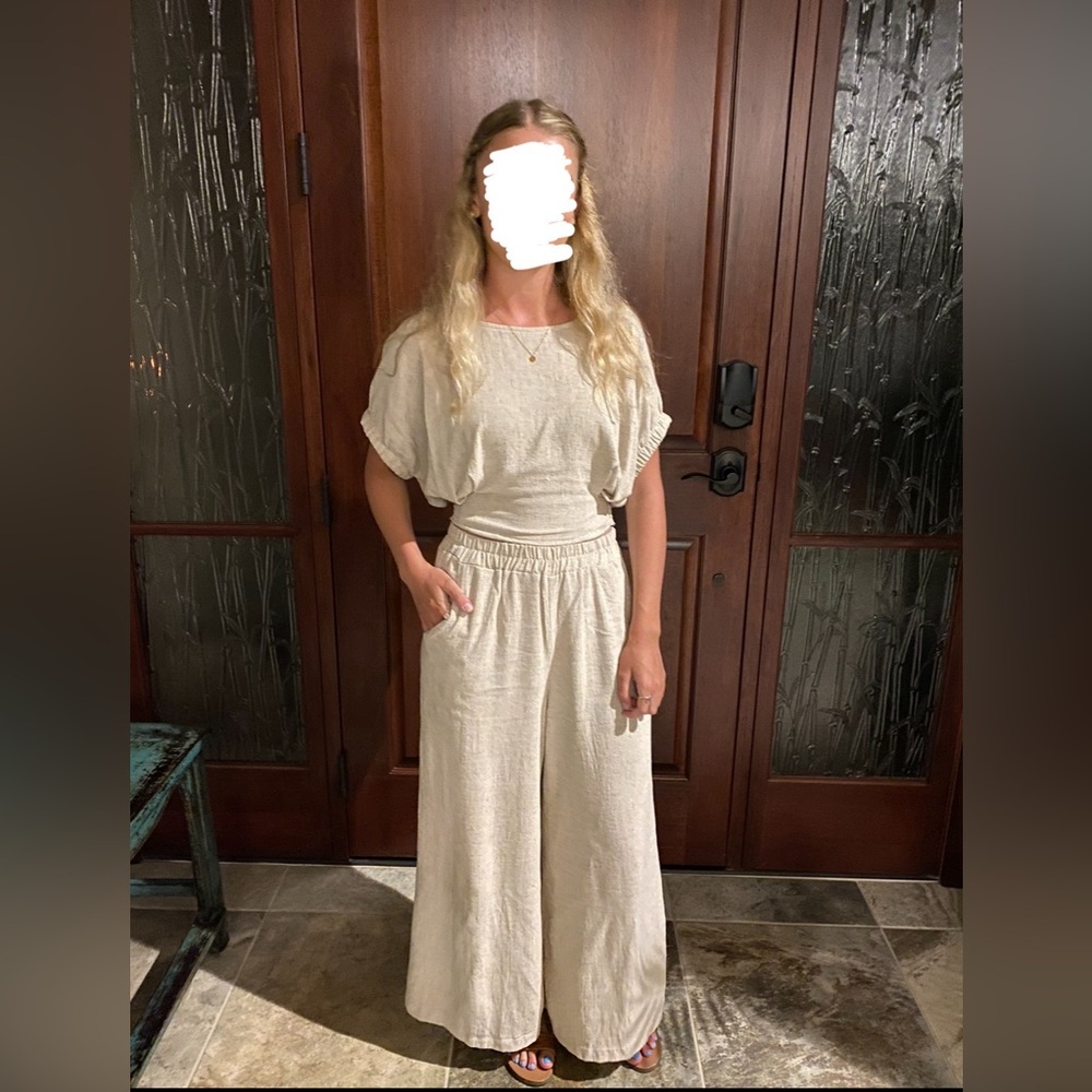 bohme Cream Linen Wide Leg Matching Set